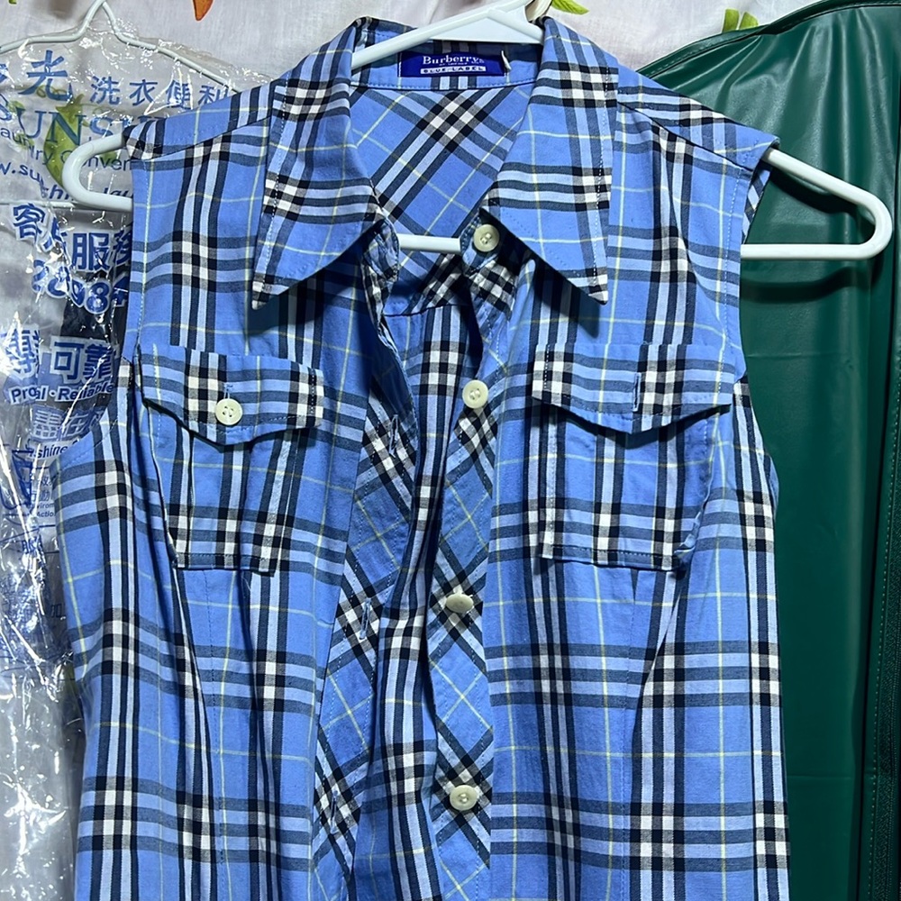 #032 Burberry blue dress size 38 about L37.5”  17” W 32”